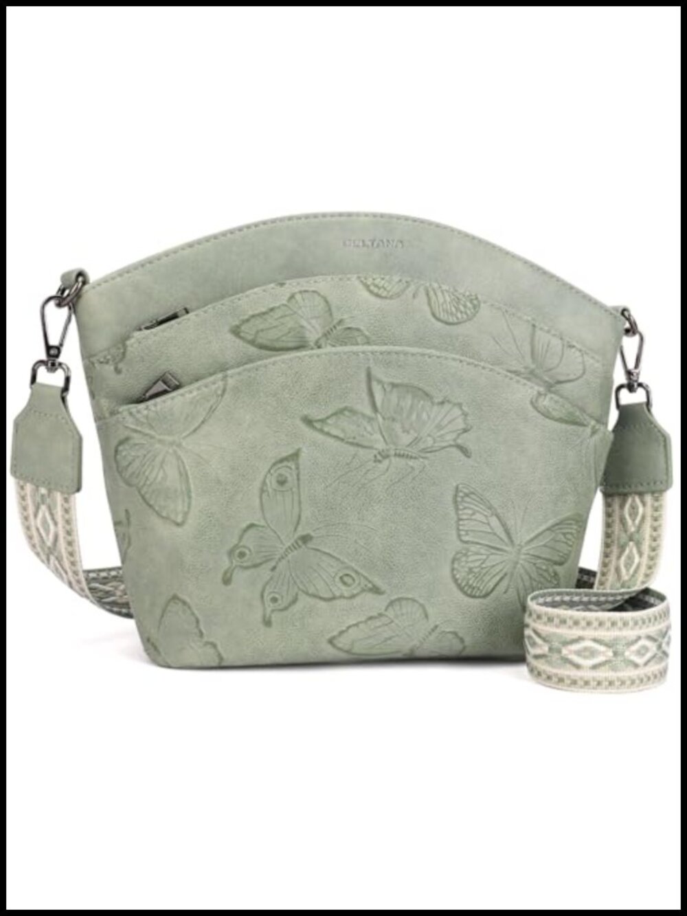 BELTANA Vegan Leather Medium Crossbody Bag Embossed Butterfly Purse